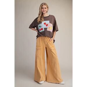 "Durango" French Terry Cargo Wide Leg Pants in Mustard